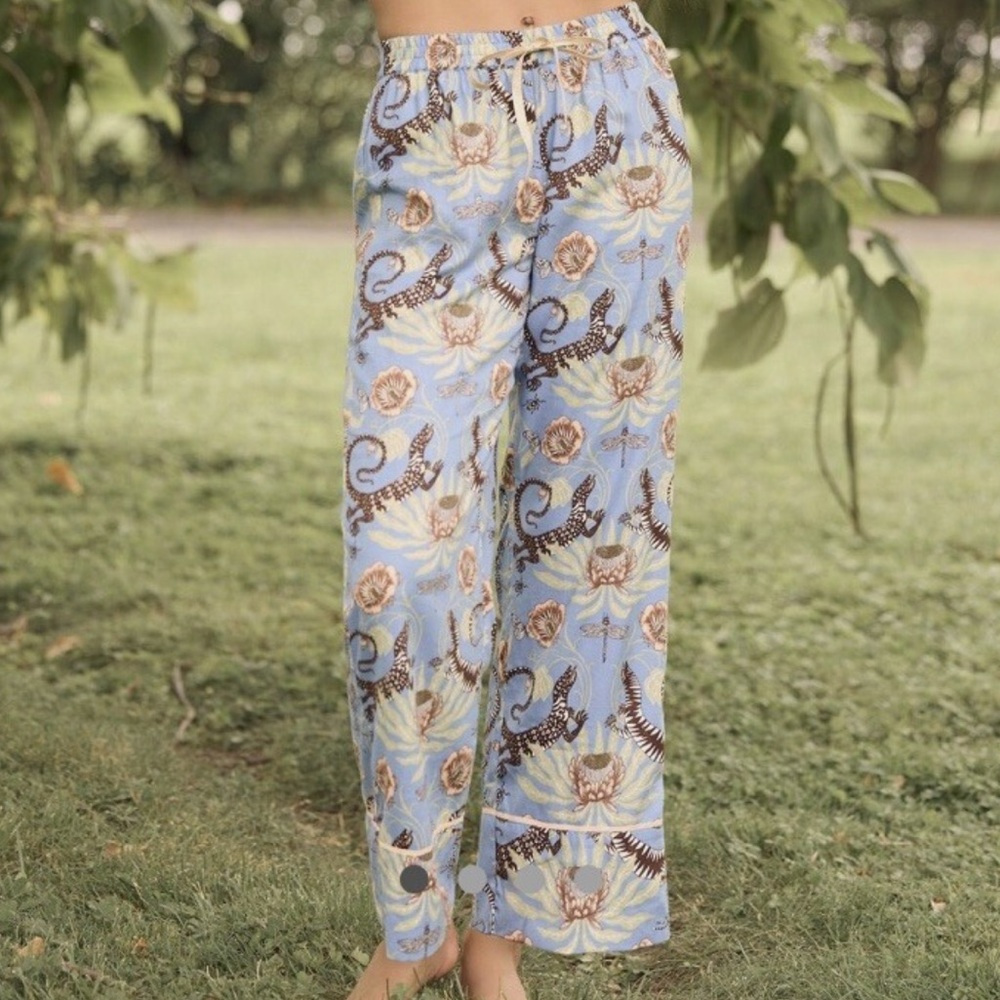 Anthropologie Victoria Garcia Sparrow Flannel Sleep Pants blue Pull On Sz XXS